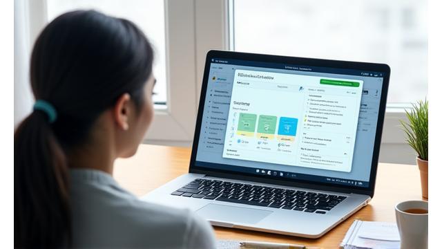 교사가 디지털 커리큘럼 개발 도구를 사용하여 학습 자료를 만드는 모습